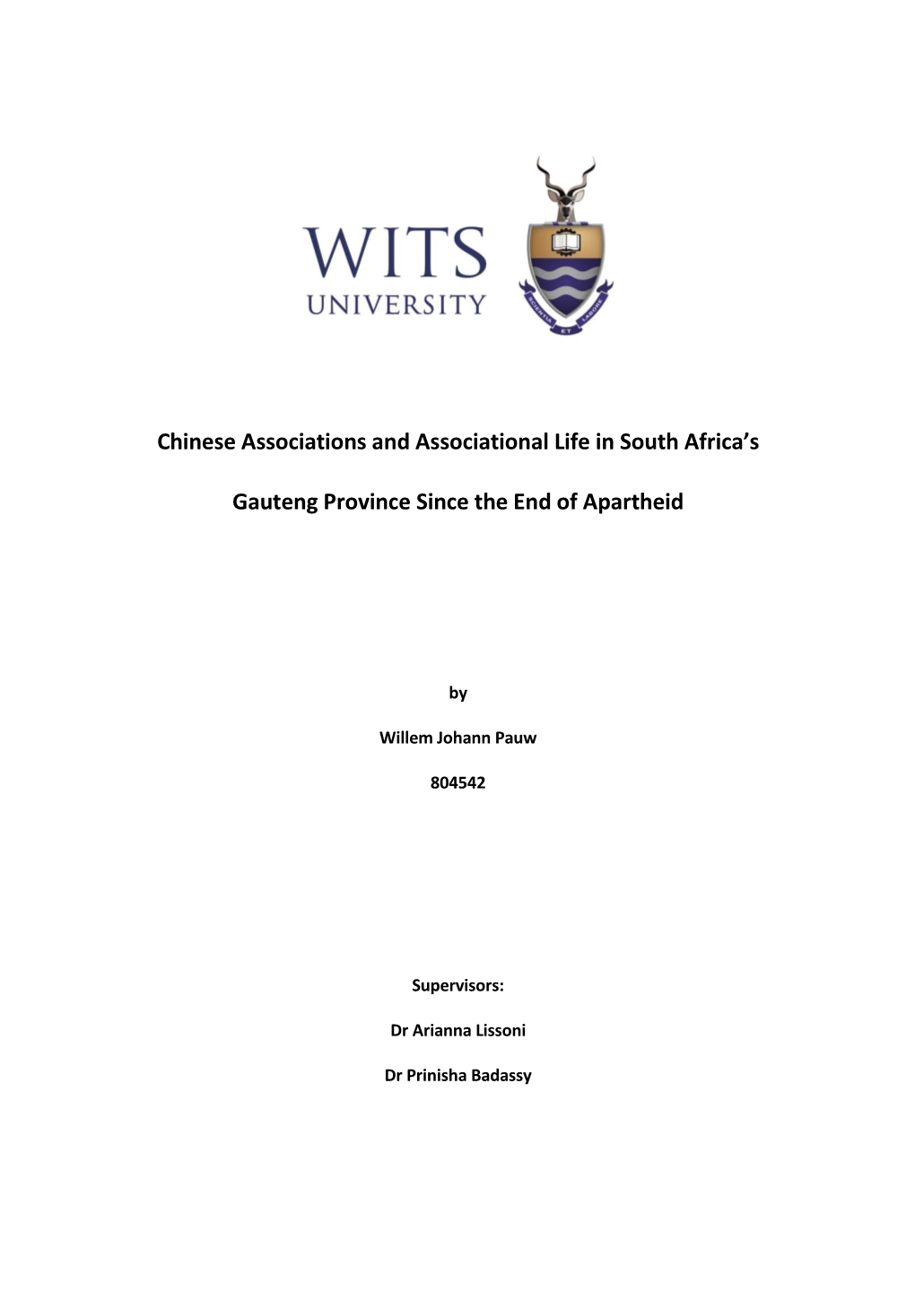 Chinese Associations and Associational Life in South Africa's