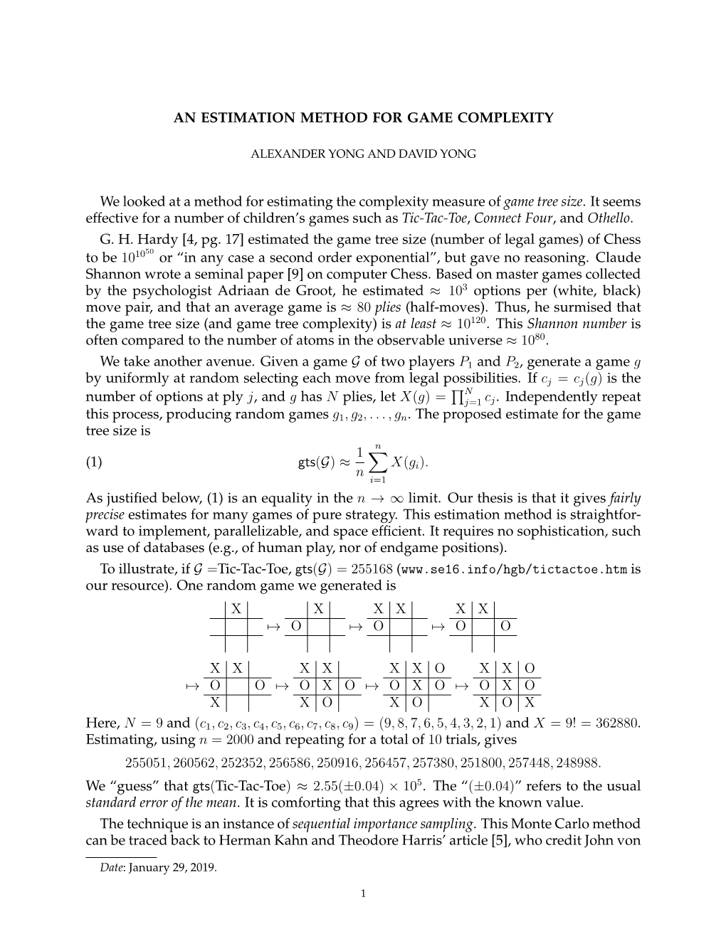 An Estimation Method for Game Complexity