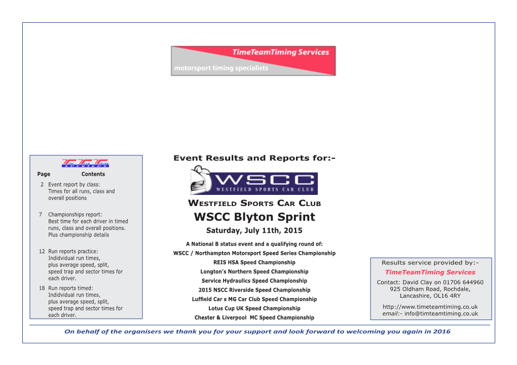 WSCC Blyton Sprint Runs, Class and Overall Positions