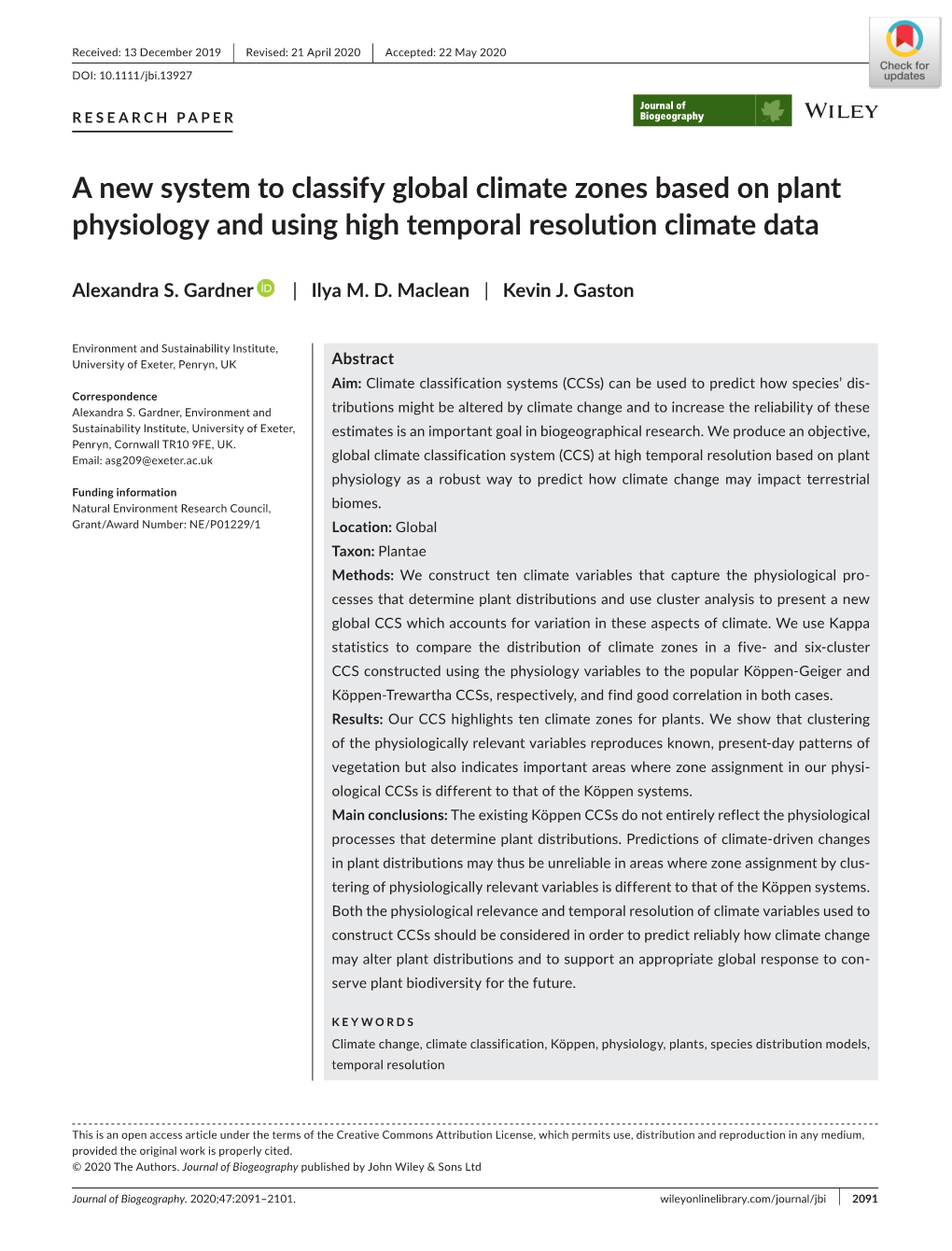 A New System to Classify Global Climate Zones Based on Plant Physiology and Using High Temporal Resolution Climate Data