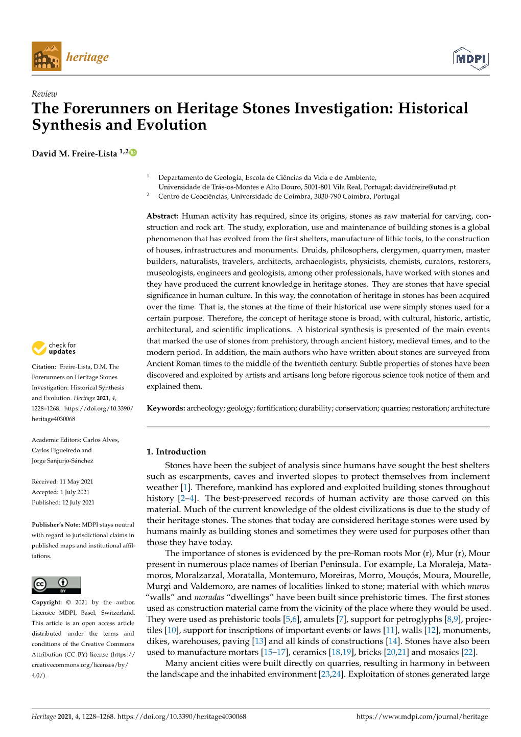 The Forerunners on Heritage Stones Investigation: Historical Synthesis and Evolution