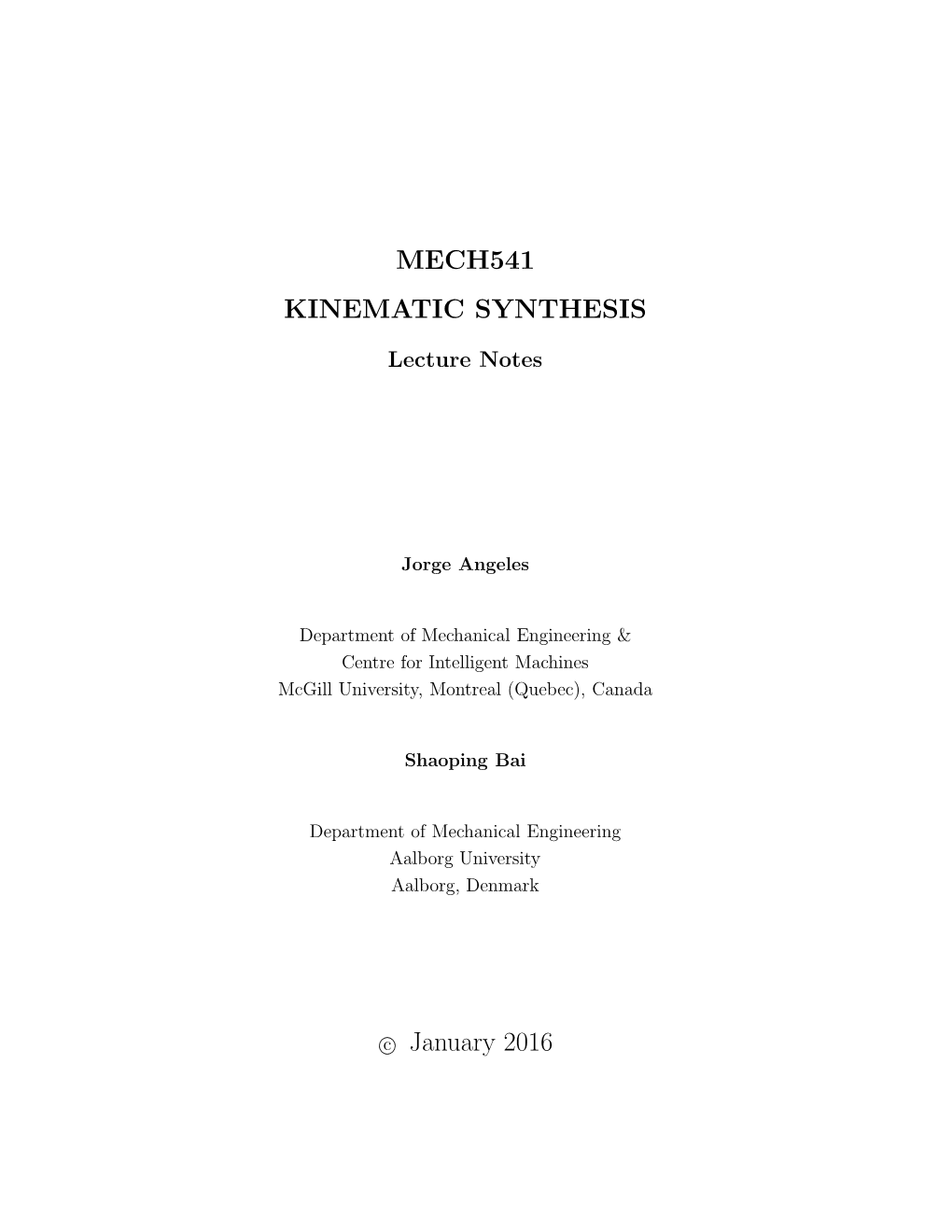 Mech541 Kinematic Synthesis