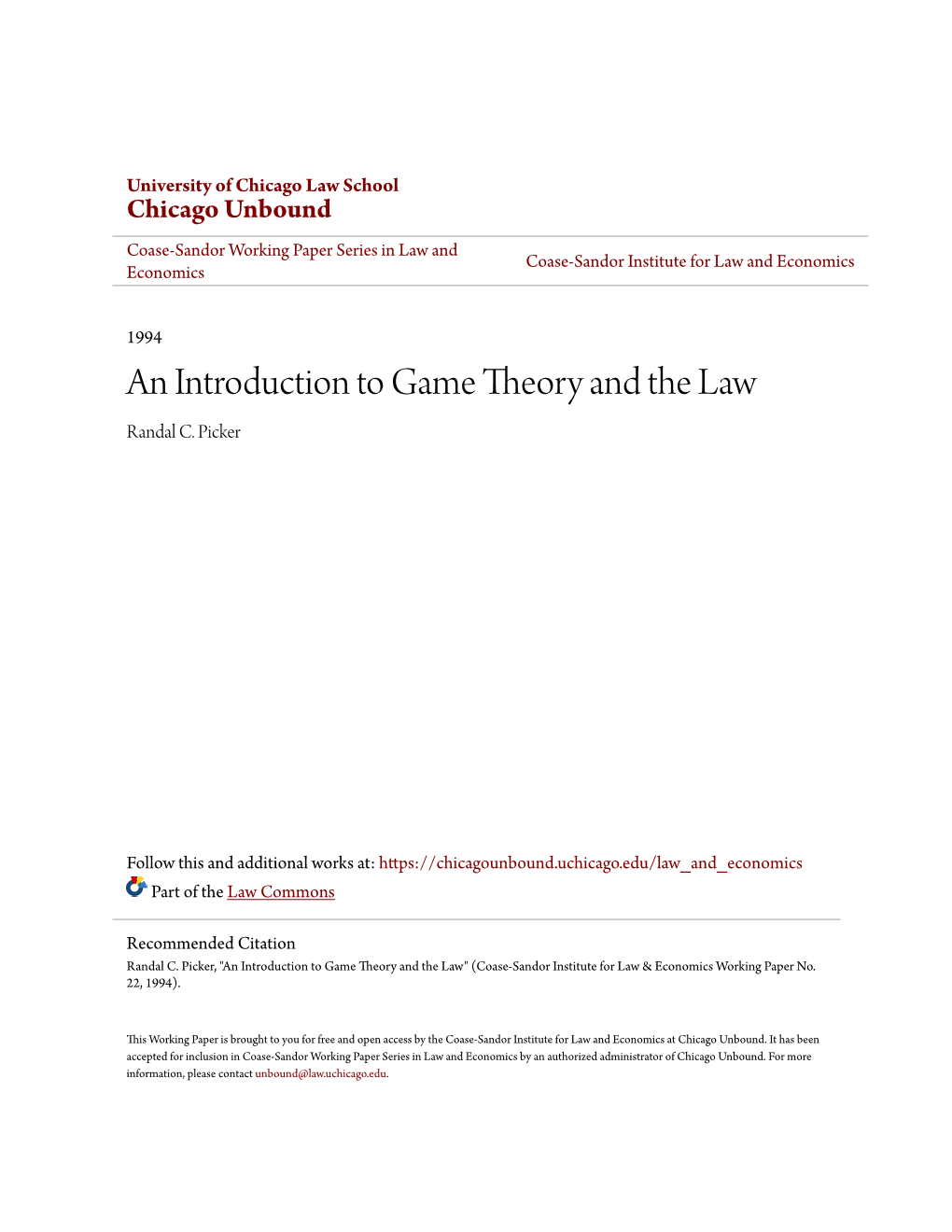 An Introduction to Game Theory and the Law Randal C