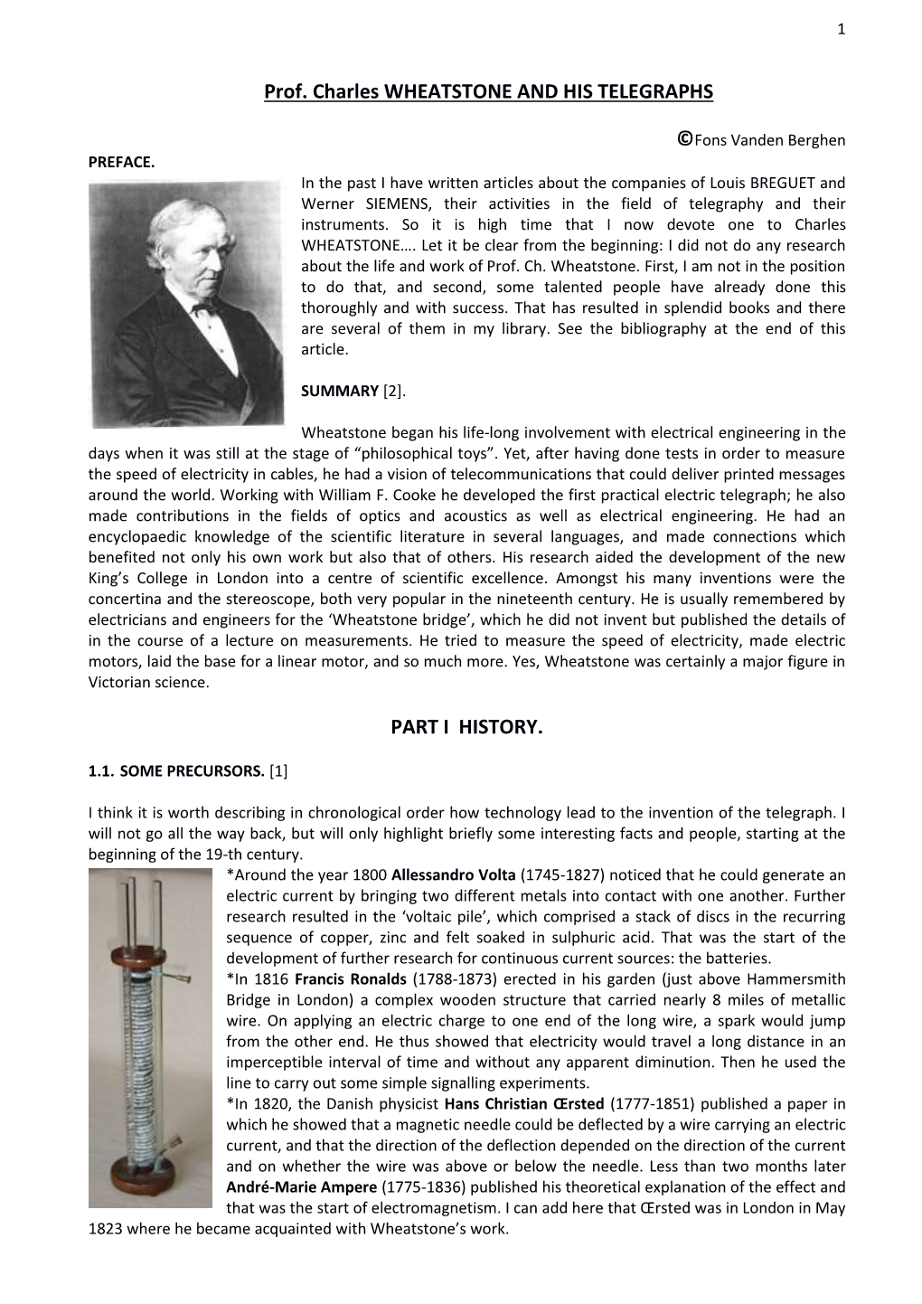 Prof. Charles WHEATSTONE and HIS TELEGRAPHS PART I HISTORY