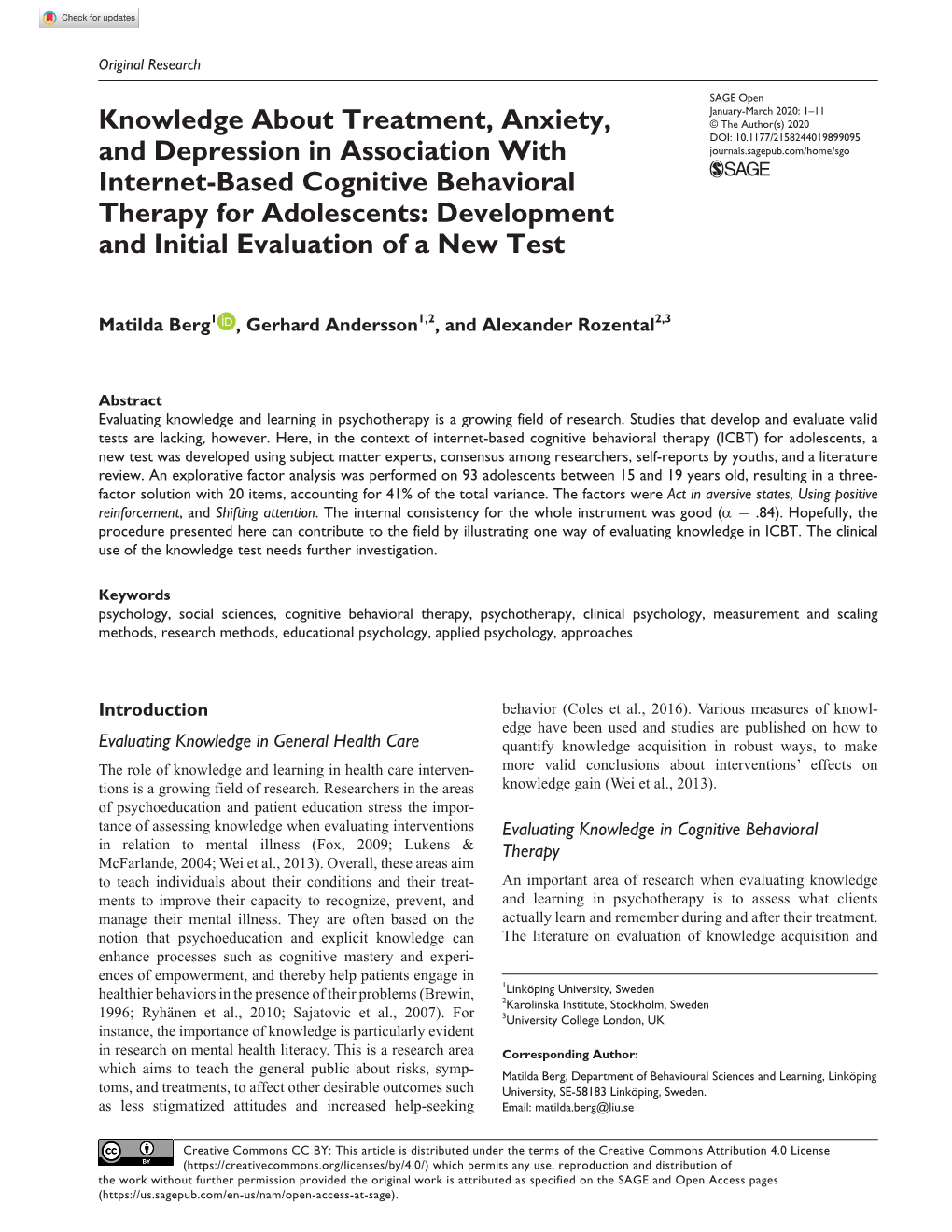 Knowledge About Treatment, Anxiety, and Depression in Association With