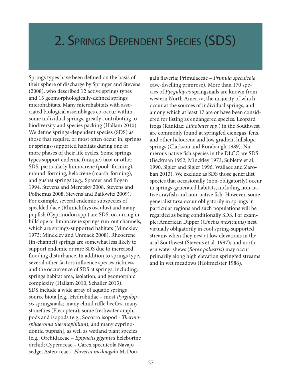 2. Springs Dependent Species (SDS)