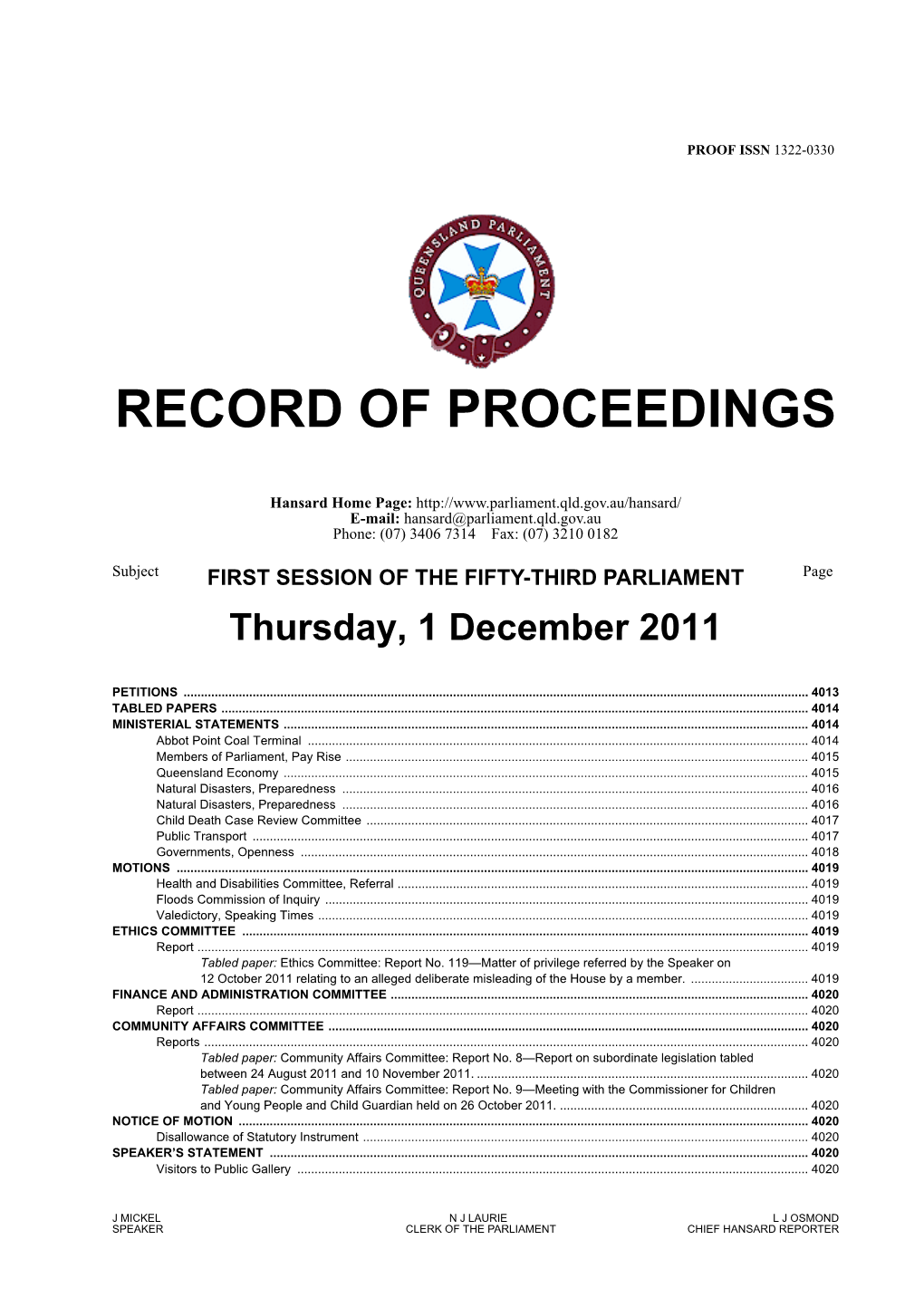 Record of Proceedings