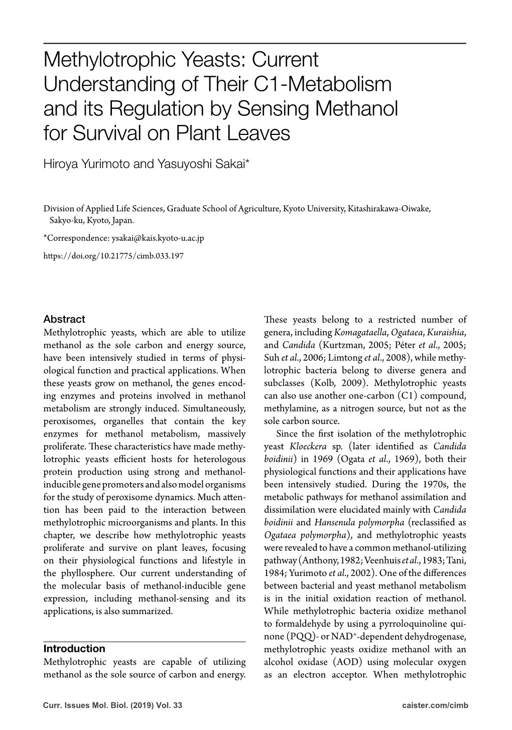 Methylotrophic Yeasts: Current Understanding of Their C1-Metabolism and Its Regulation by Sensing Methanol for Survival on Plant Leaves