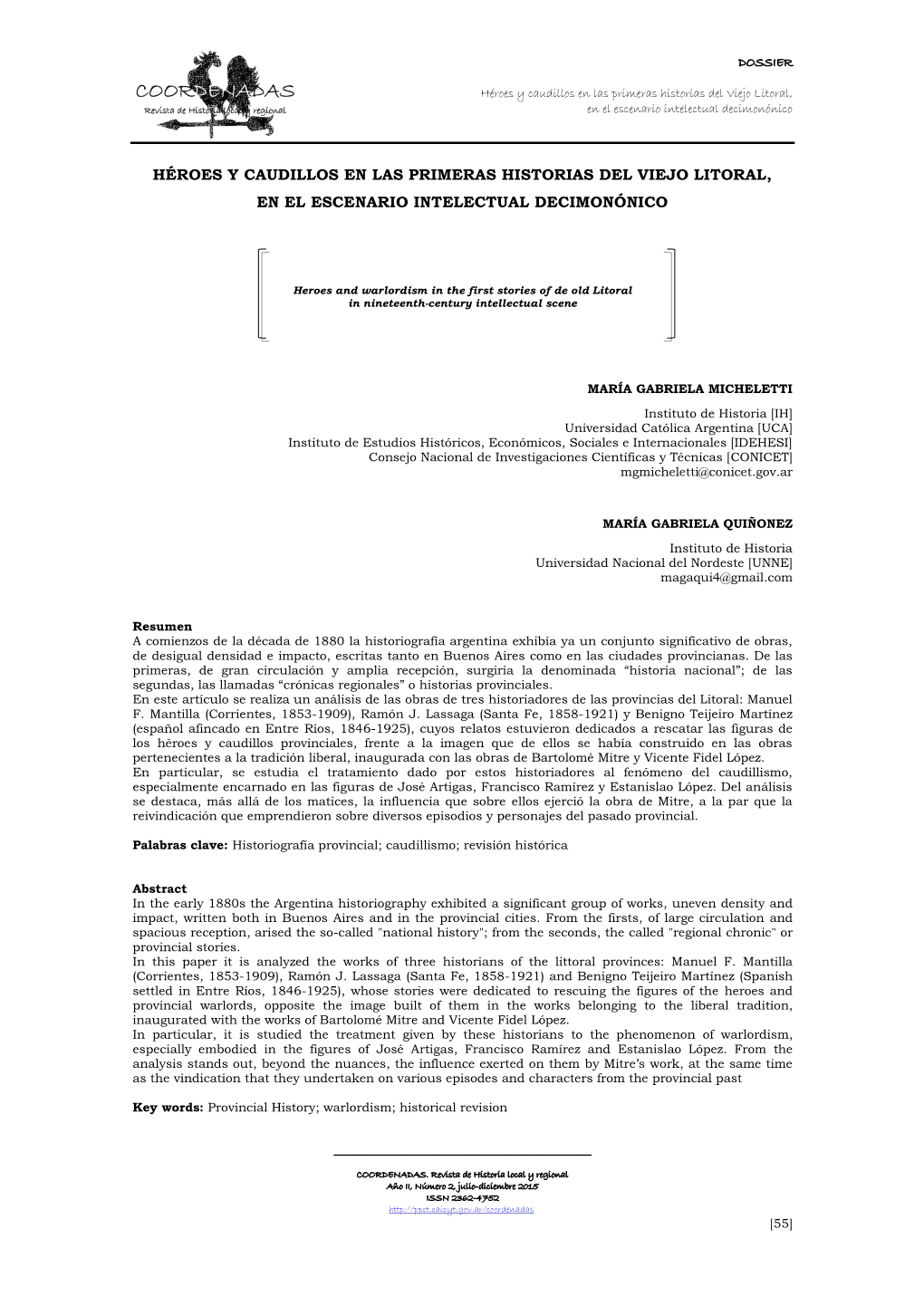 Héroes Y Caudillos En Las Primeras Historias Del Viejo Litoral, En El Escenario Intelectual Decimonónico