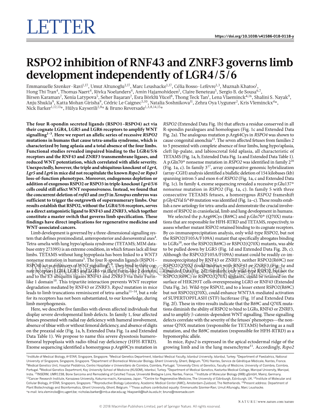 RSPO2 Inhibition of RNF43 and ZNRF3 Governs Limb Development