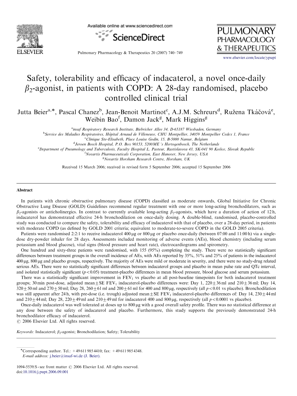 Safety, Tolerability and Efficacy of Indacaterol, A