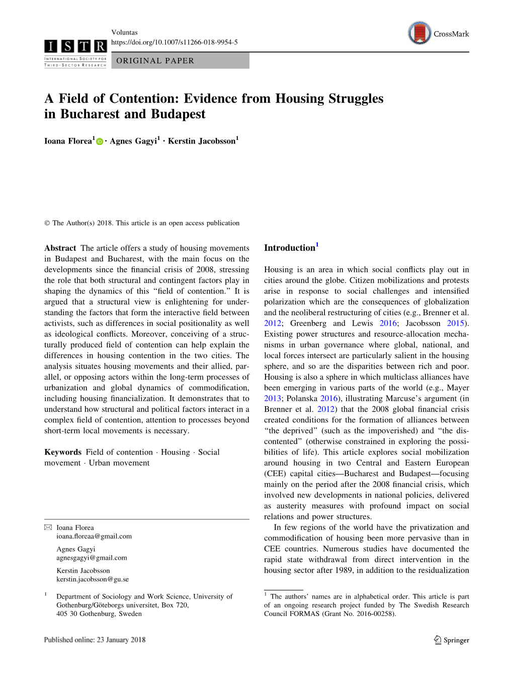 A Field of Contention: Evidence from Housing Struggles in Bucharest and Budapest