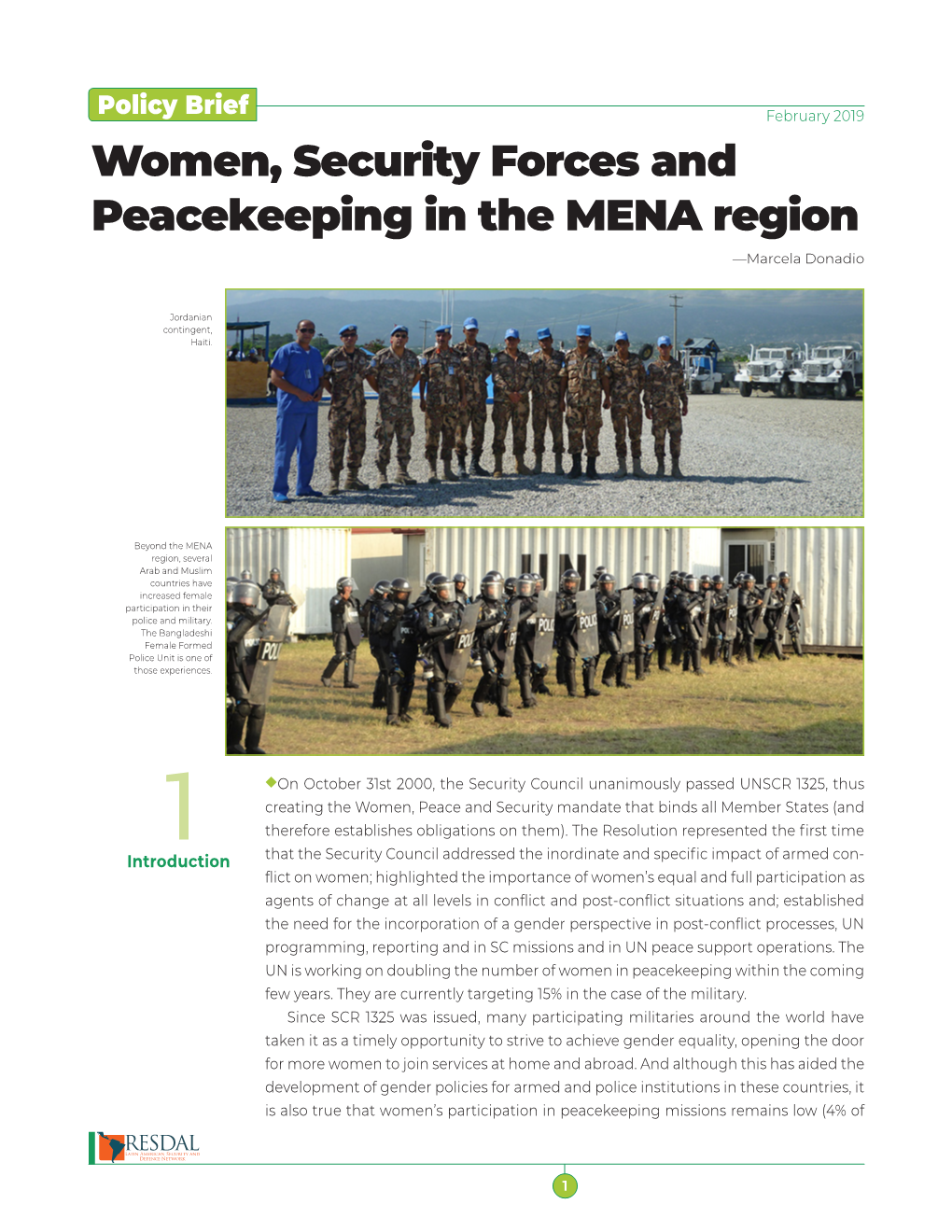 Women, Security Forces and Peacekeeping in the MENA Region —Marcela Donadio