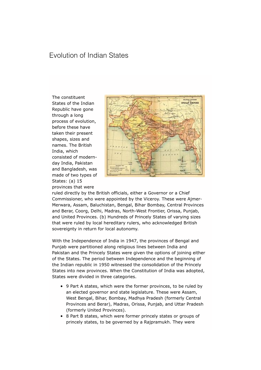 Evolution of Indian States