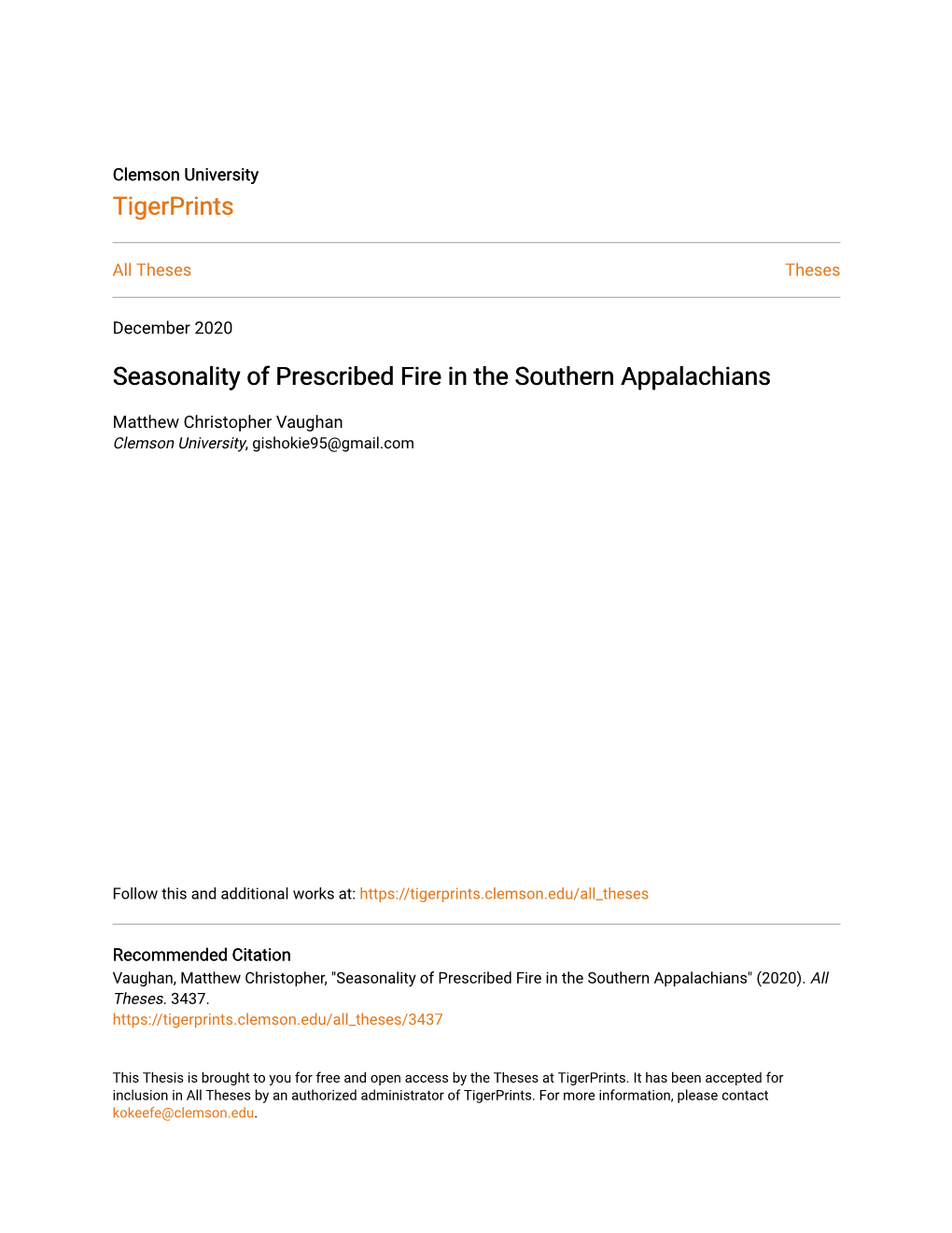 Seasonality of Prescribed Fire in the Southern Appalachians