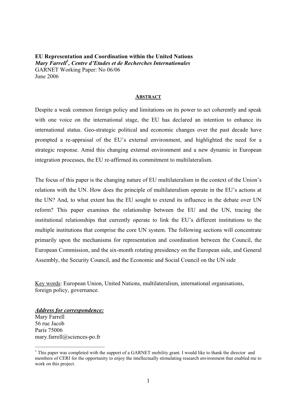 1 EU Representation and Coordination Within the United