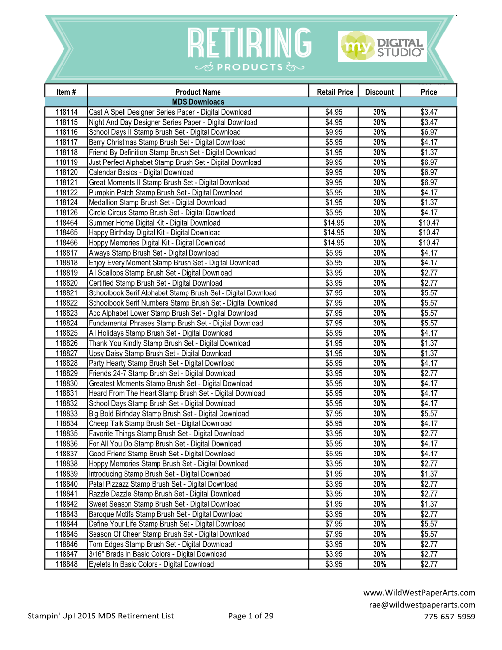 Stampin' Up! MDS Retirement List