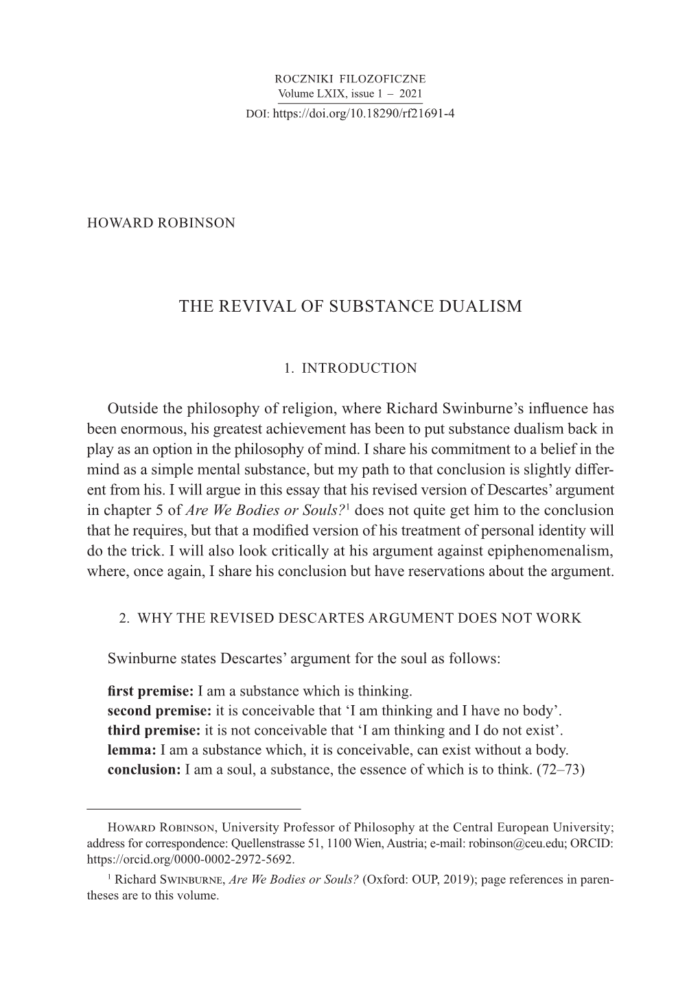 The Revival of Substance Dualism