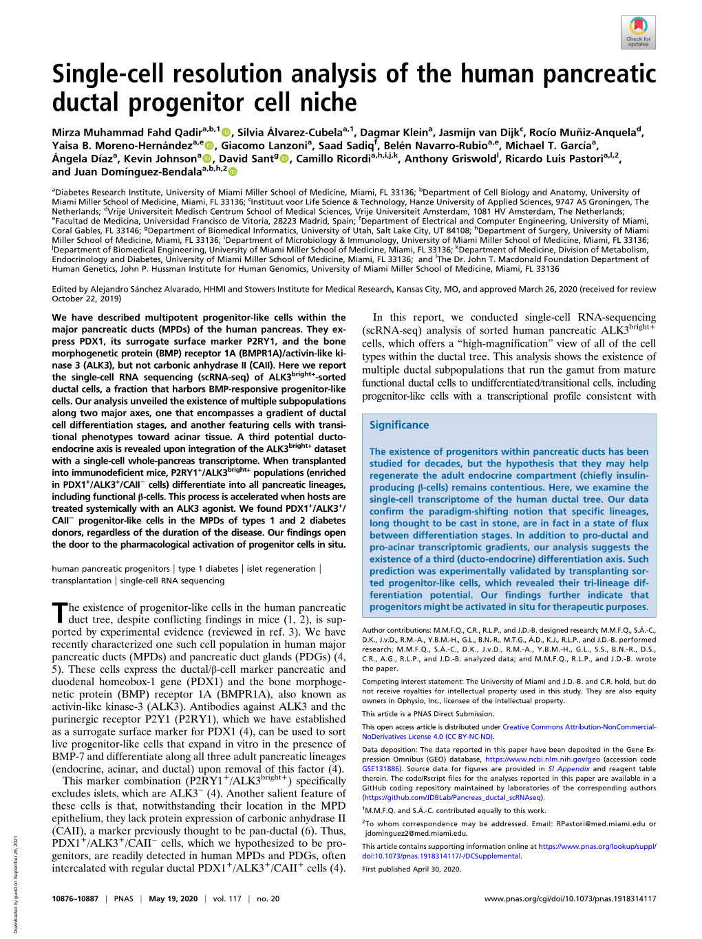 Single-Cell Resolution Analysis of the Human Pancreatic Ductal Progenitor Cell Niche