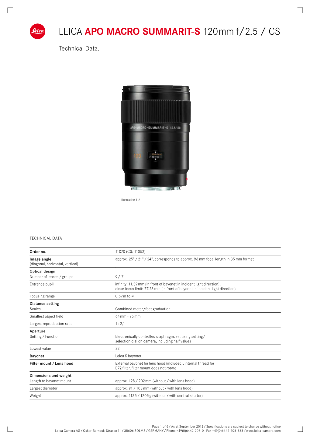 LEICA APO MACRO SUMMARIT-S 120 Mm F/2.5 / CS