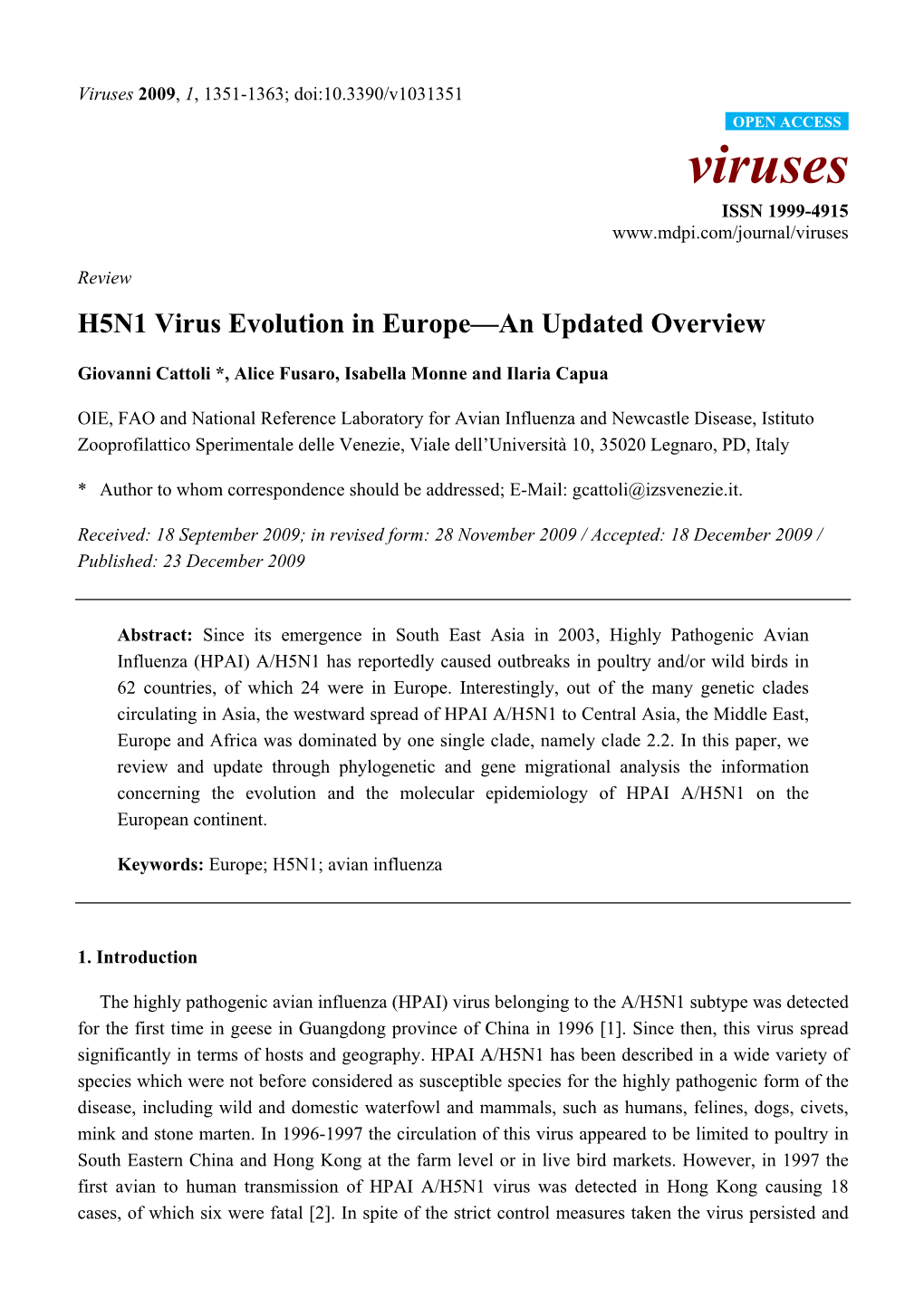 H5N1 Virus Evolution in Europe—An Updated Overview