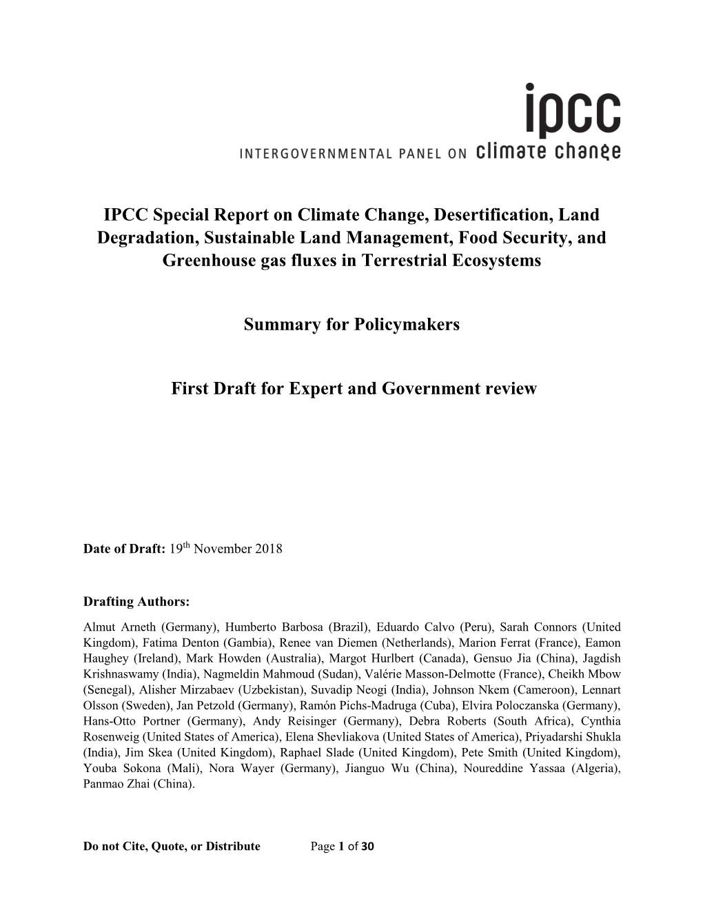 IPCC Special Report on Climate Change, Desertification, Land