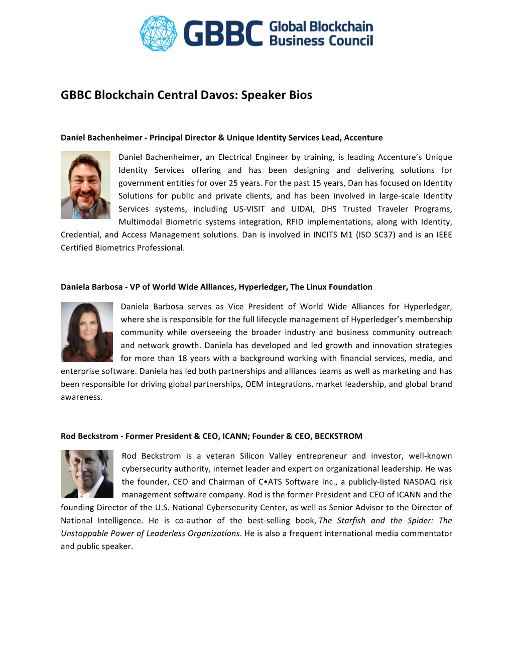 GBBC Blockchain Central Davos: Speaker Bios