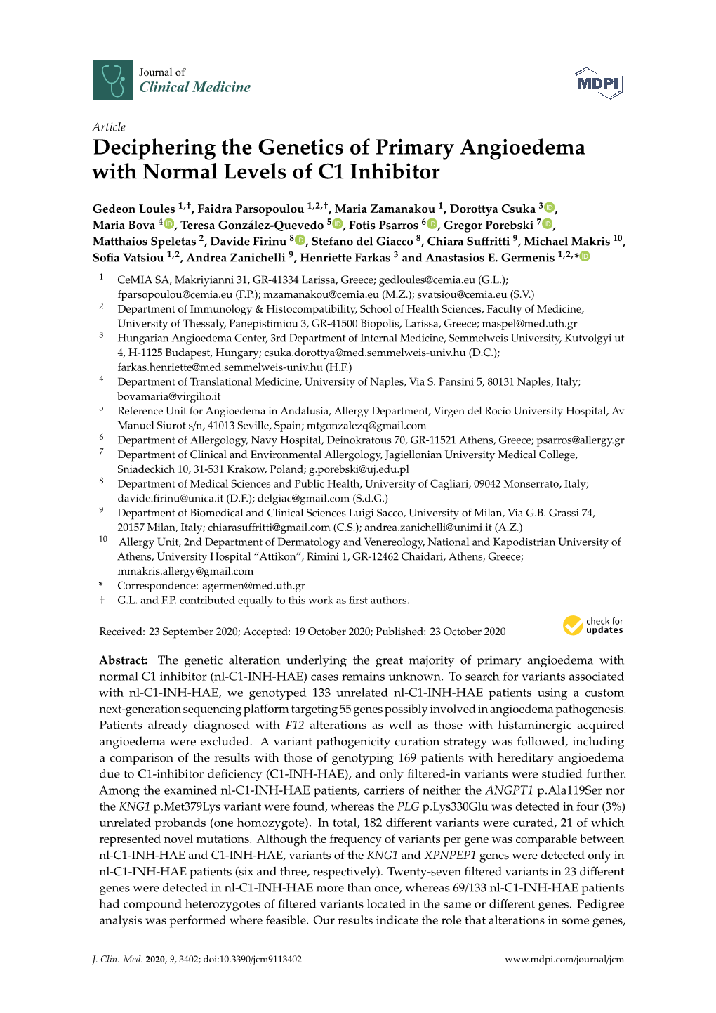 Deciphering the Genetics of Primary Angioedema with Normal Levels of C1 Inhibitor