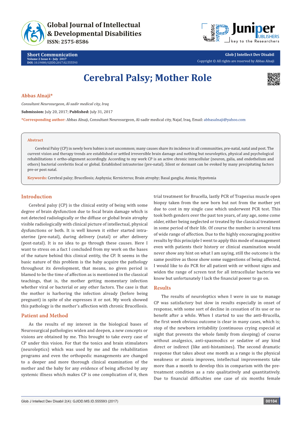 Cerebral Palsy; Mother Role