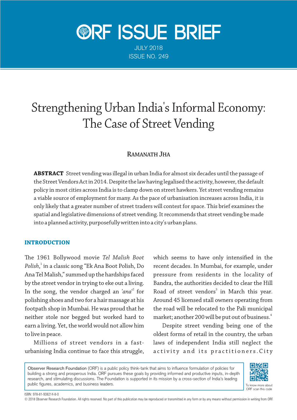 Strengthening Urban India's Informal Economy: the Case of Street Vending