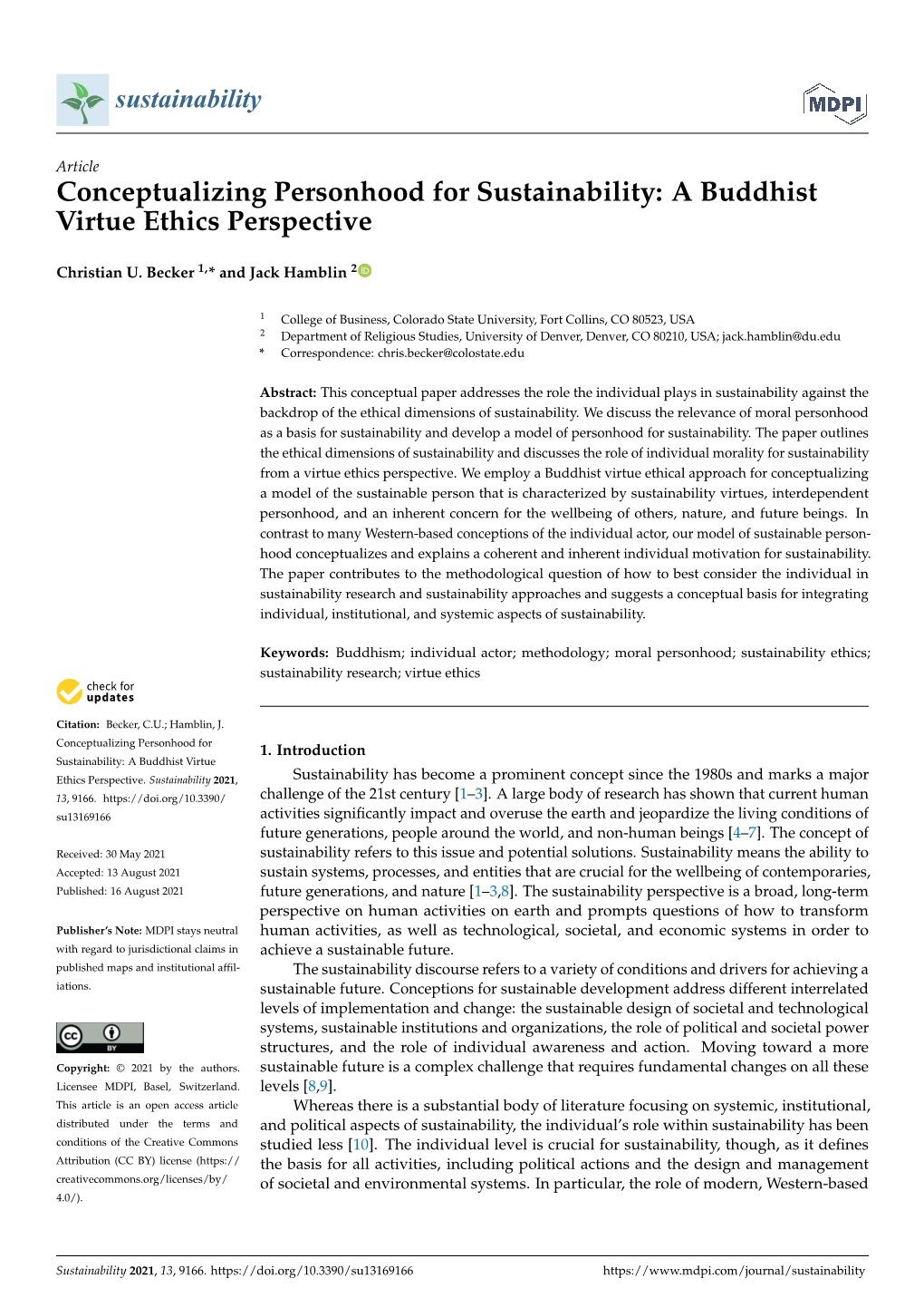 Conceptualizing Personhood for Sustainability: a Buddhist Virtue Ethics Perspective