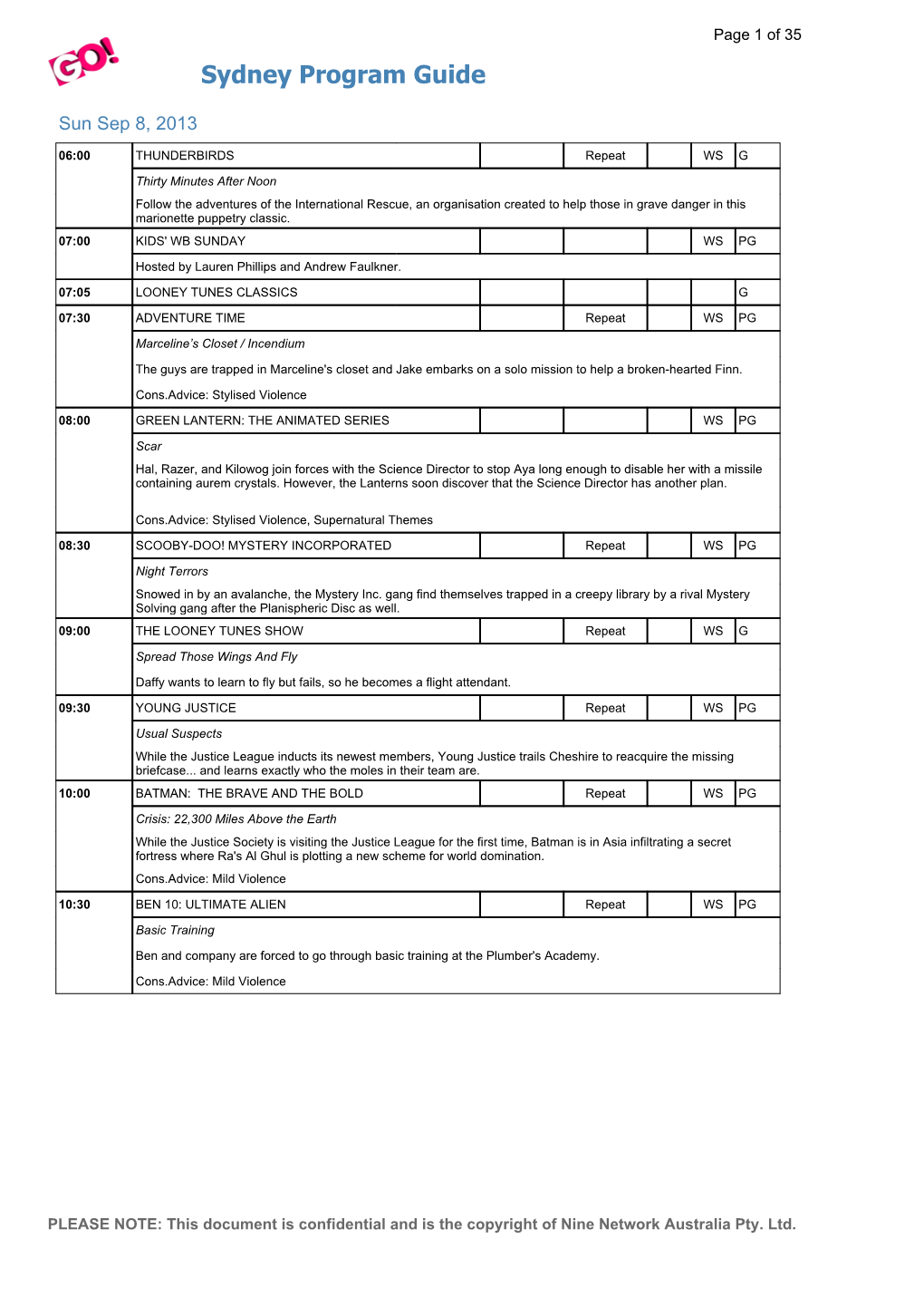 Sydney Program Guide