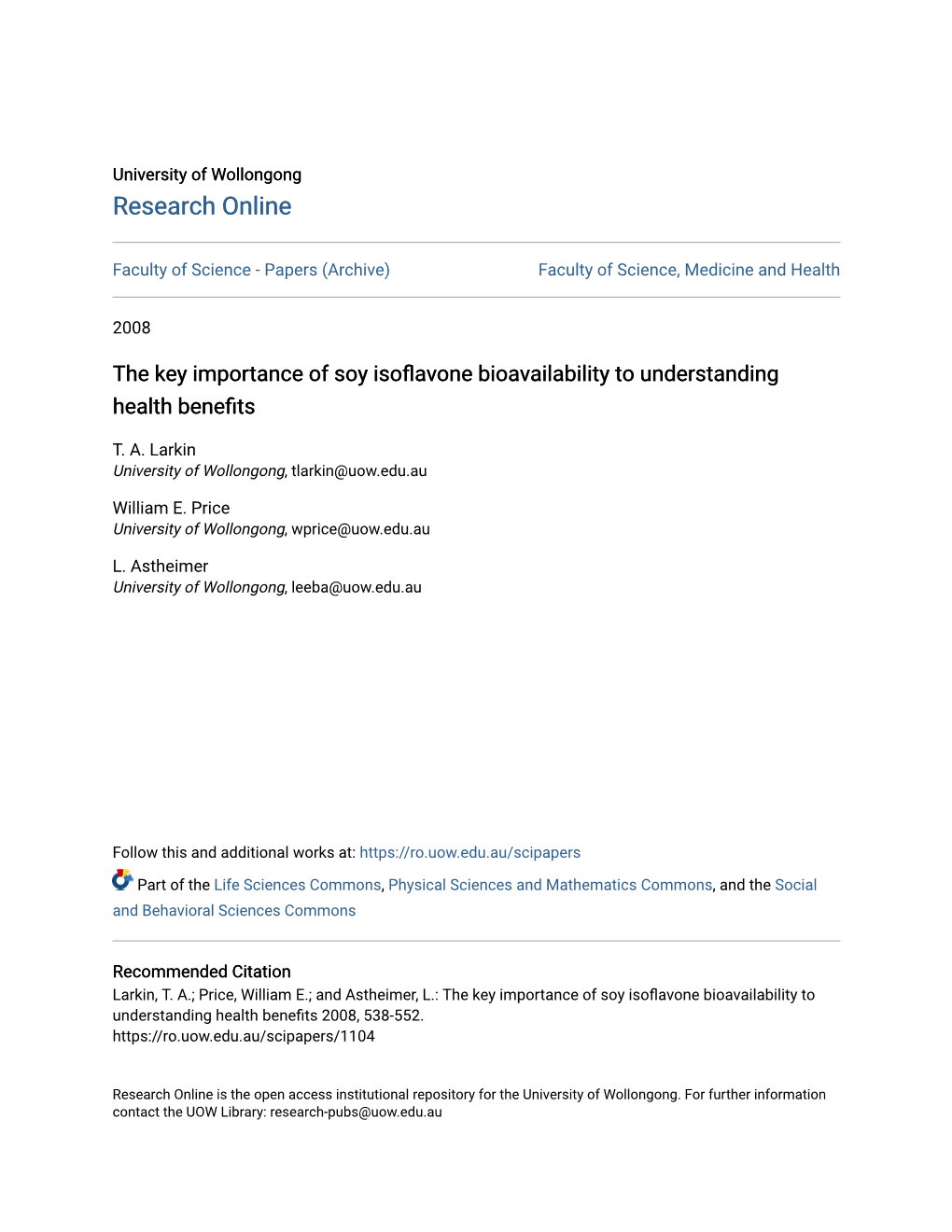 The Key Importance of Soy Isoflavone Bioavailability to Understanding Health Benefits