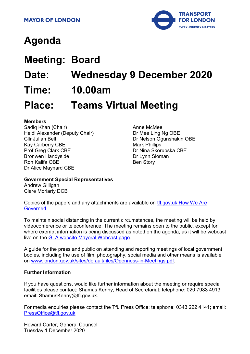 (Public Pack)Agenda Document for Board, 09/12/2020 10:00