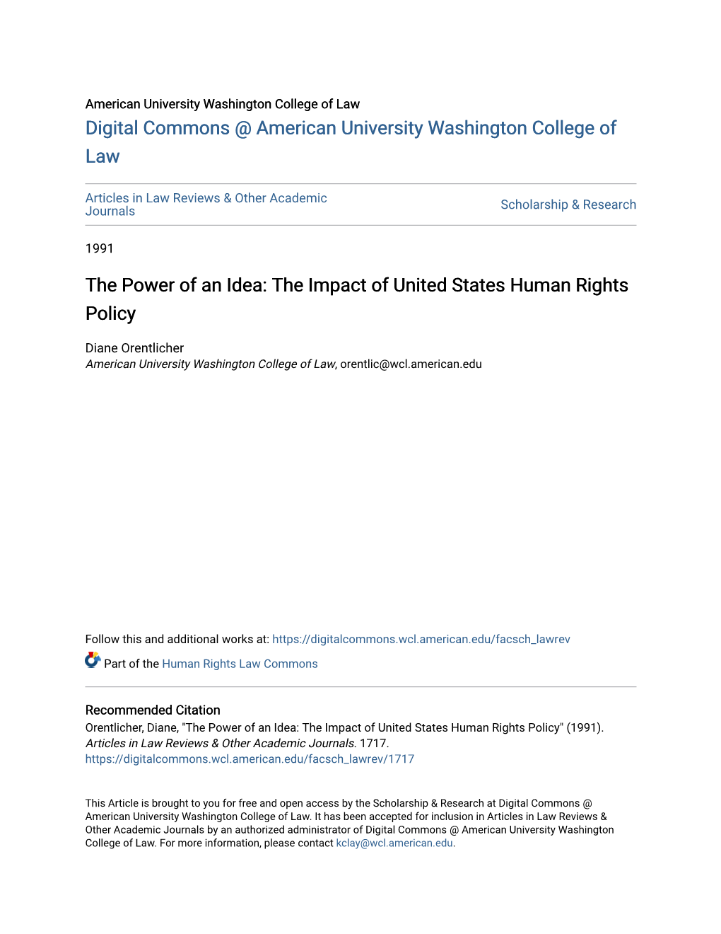 The Power of an Idea: the Impact of United States Human Rights Policy