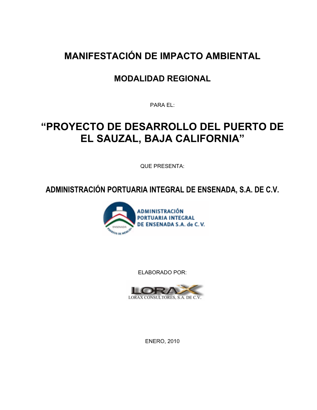 Proyecto De Desarrollo Del Puerto De El Sauzal, Baja California”