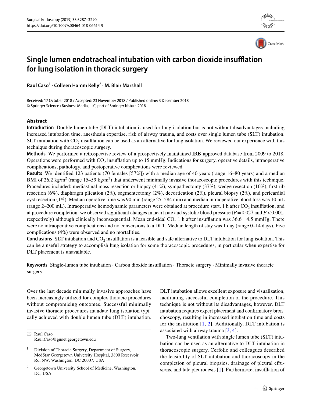 Single Lumen Endotracheal Intubation with Carbon Dioxide Insufflation for Lung Isolation in Thoracic Surgery