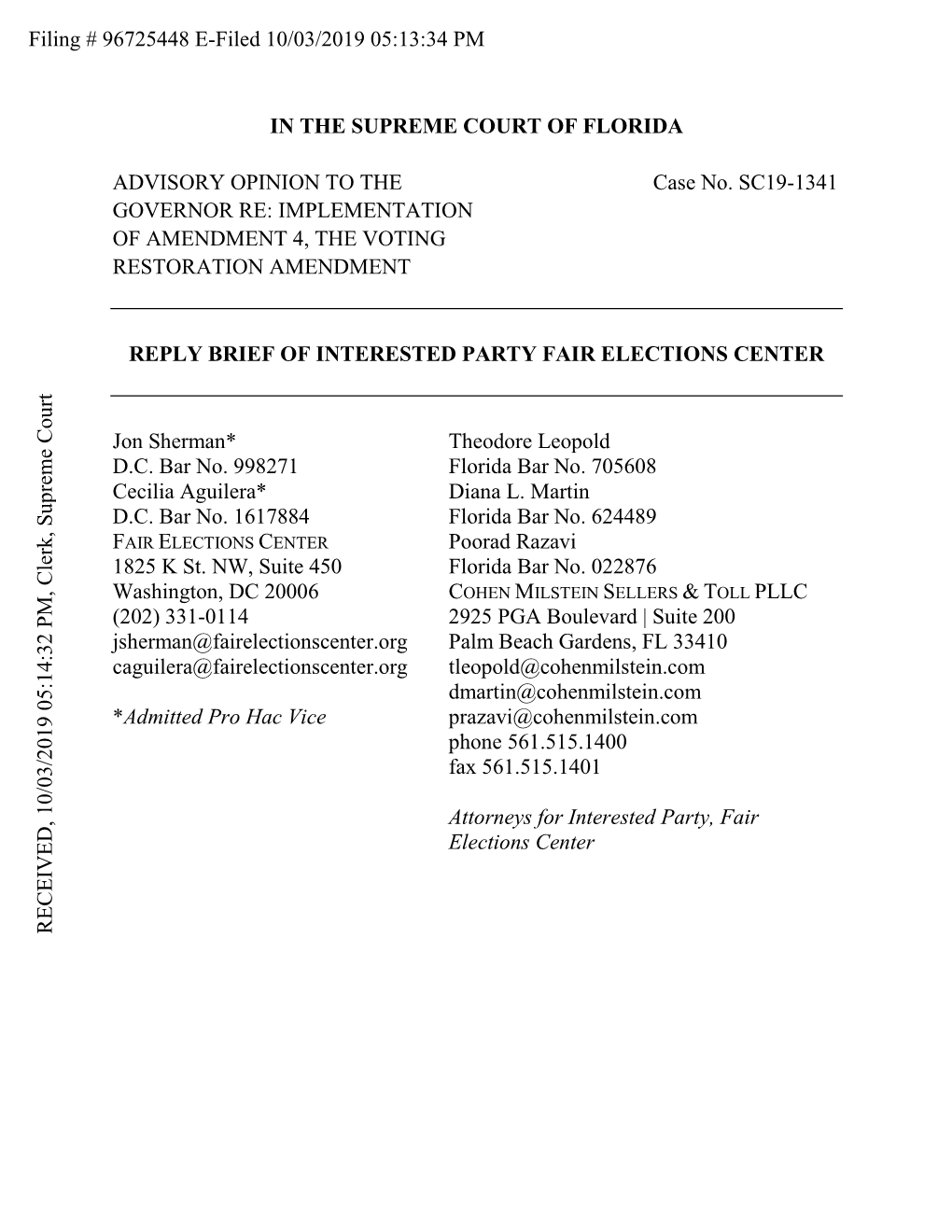 Reply Brief of Interested Party Fair Elections Center (October 3, 2019)