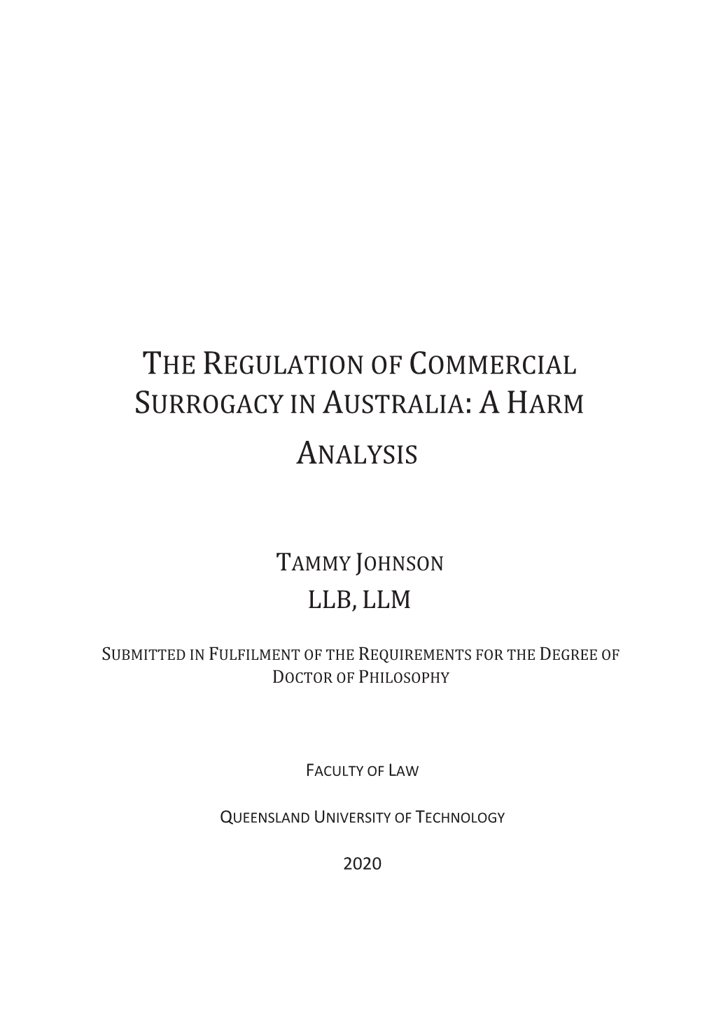 The Regulation of Commercial Surrogacy in Australia