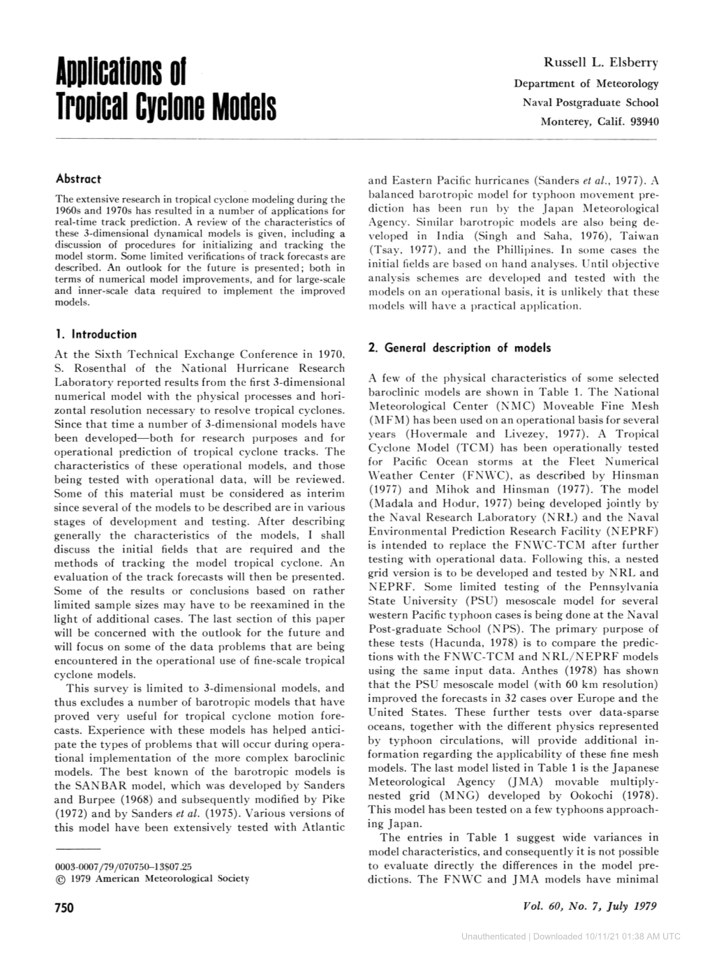 Applications Oi Tropical Cyclone Models