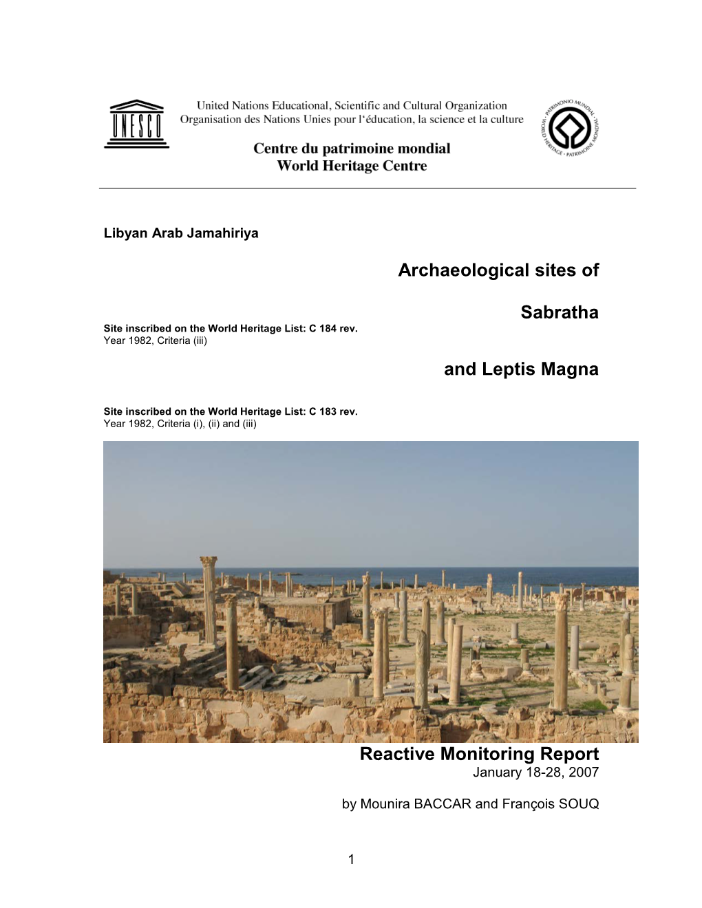 Archaeological Sites of Sabratha and Leptis Magna Reactive Monitoring