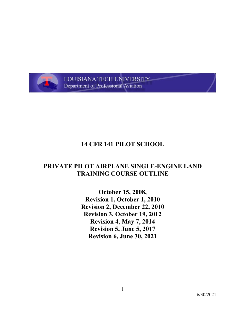 Private Pilot Airplane Single-Engine Land Training Course Outline