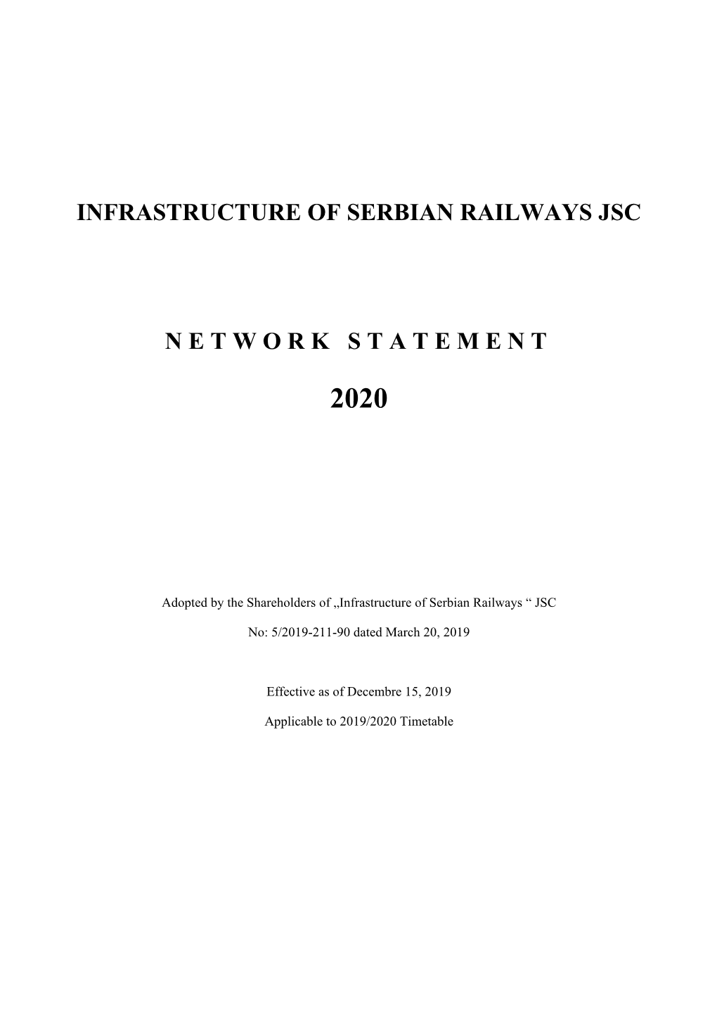 Infrastructure of Serbian Railways Jsc Network Statement