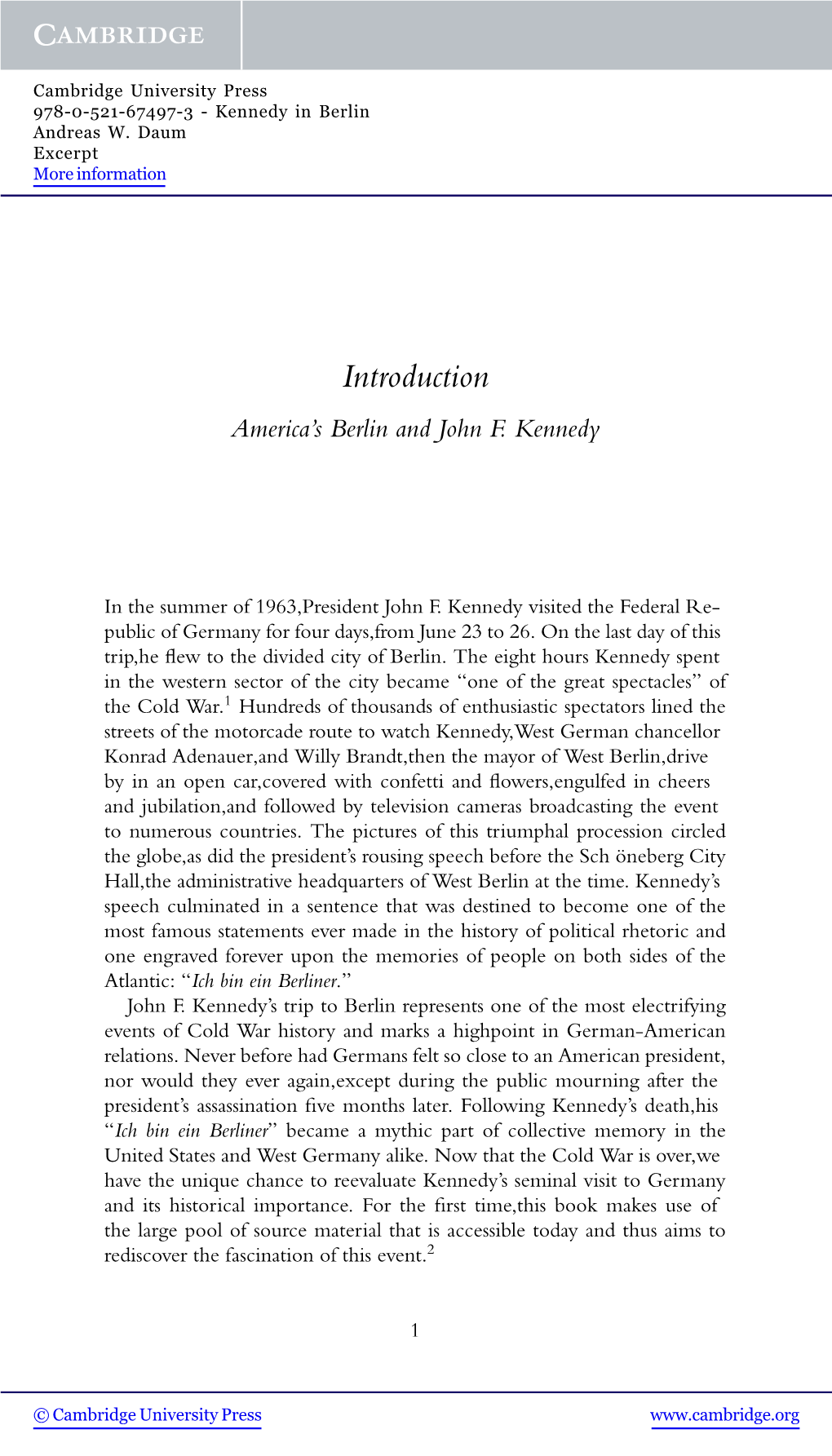 Introduction America’S Berlin and John F
