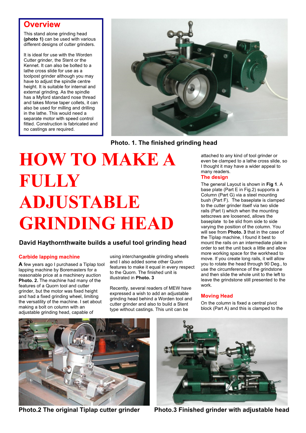 Adjustable Grinding Head, Capable Of