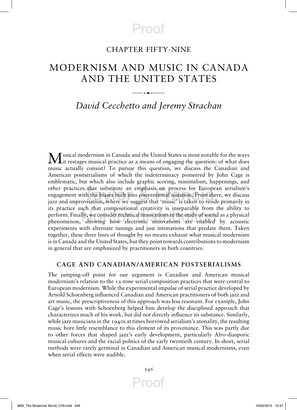 Modernism and Music in Canada and the United States