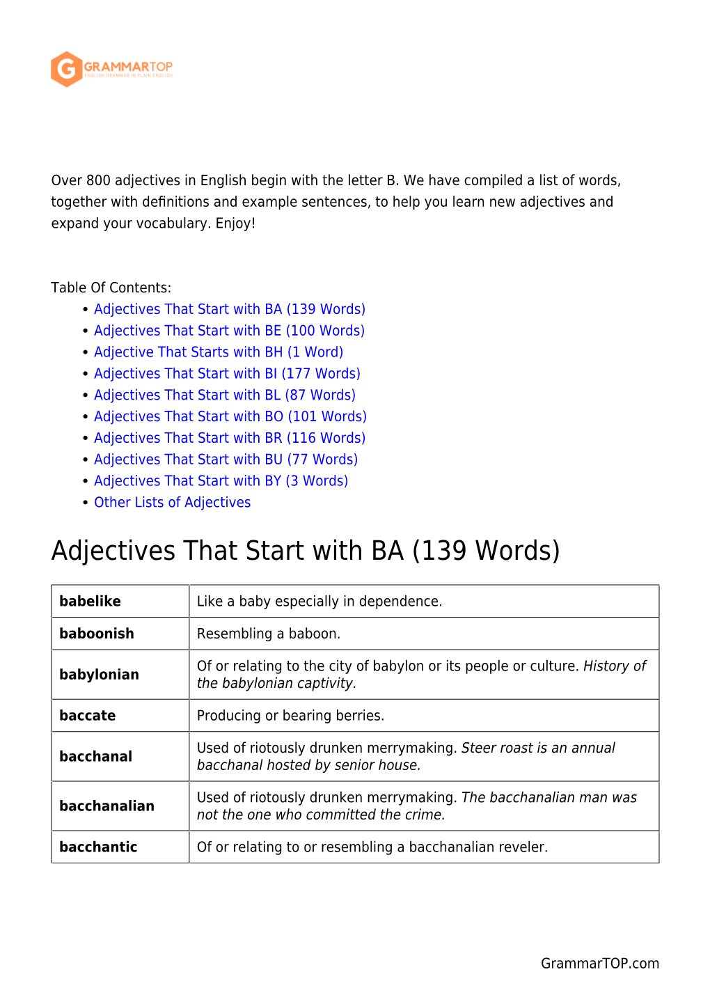 800+ Adjectives That Start with B: a List With