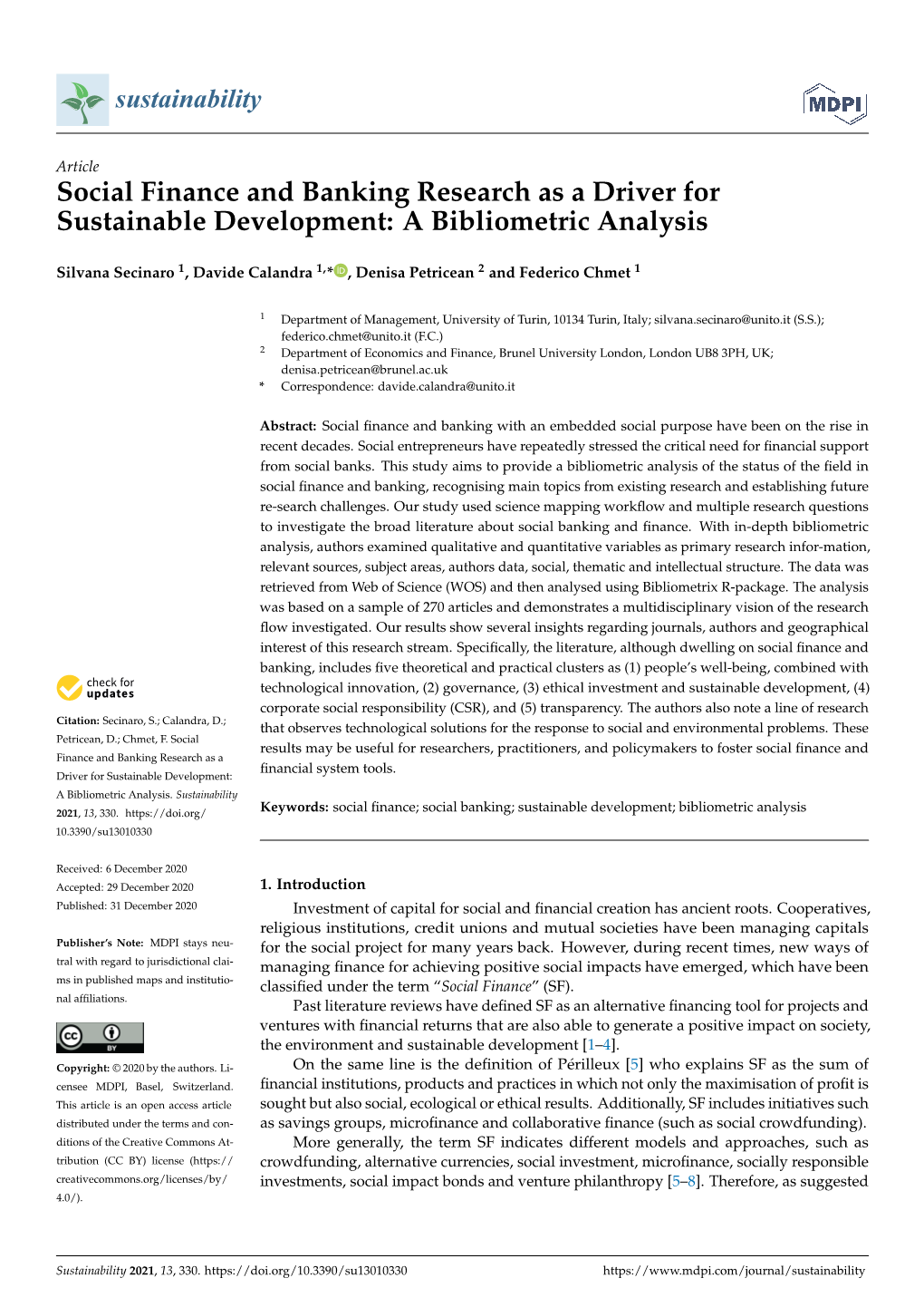 Social Finance and Banking Research As a Driver for Sustainable Development: a Bibliometric Analysis