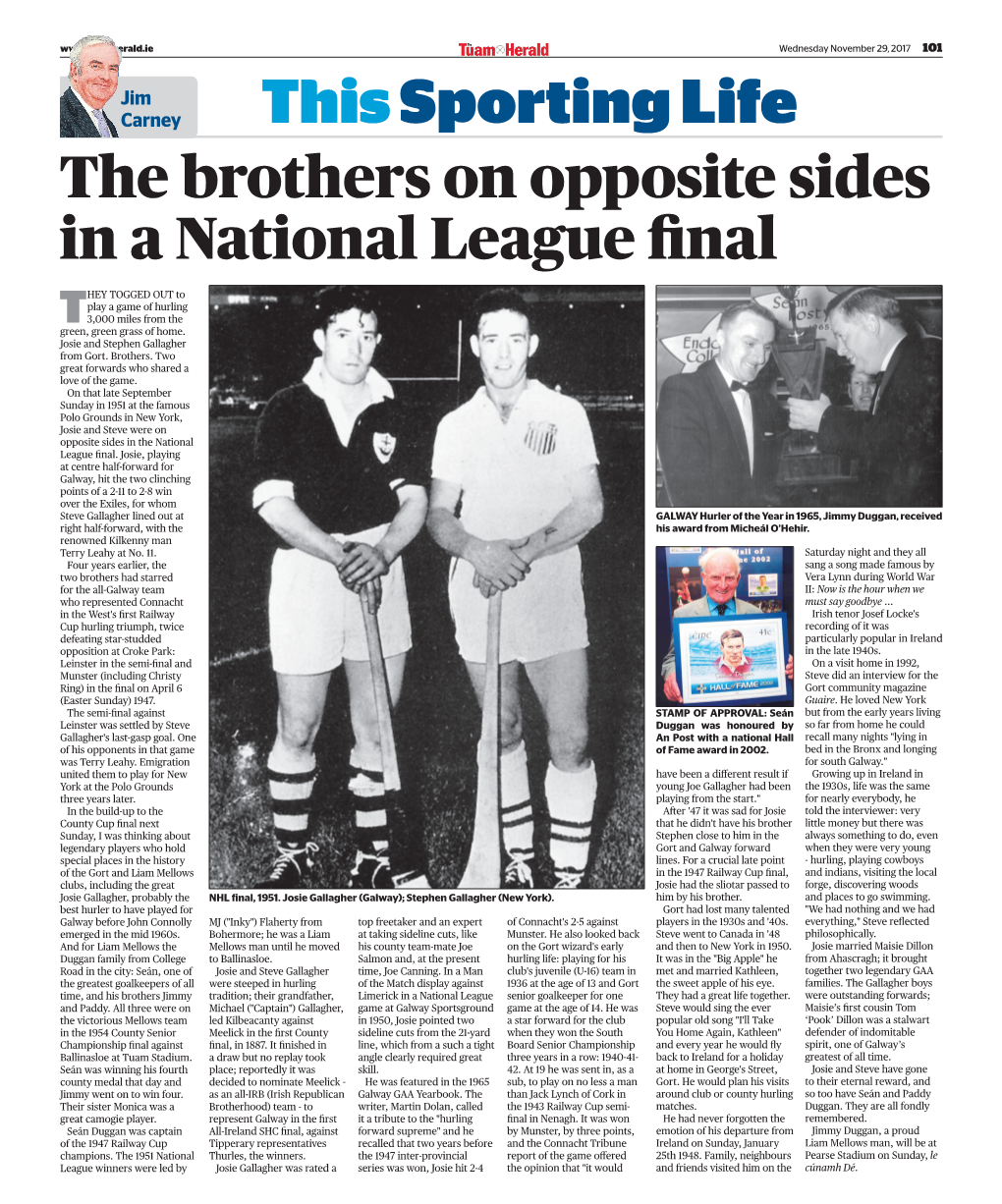 This Sporting Life the Brothers on Opposite Sides in a National League ﬁnal