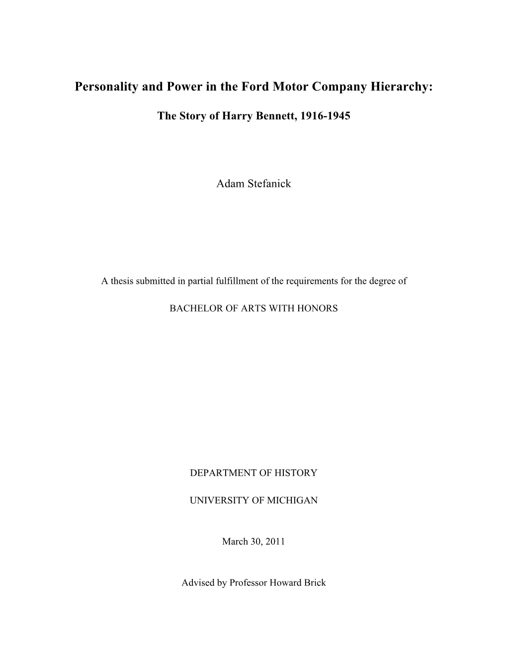 Personality and Power in the Ford Motor Company Hierarchy